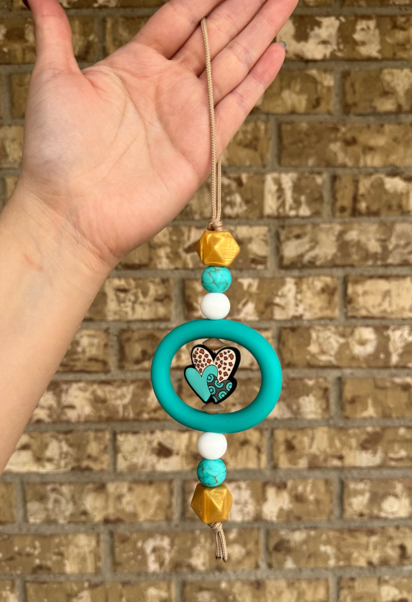 Turquoise Cow Hearts Car Charm