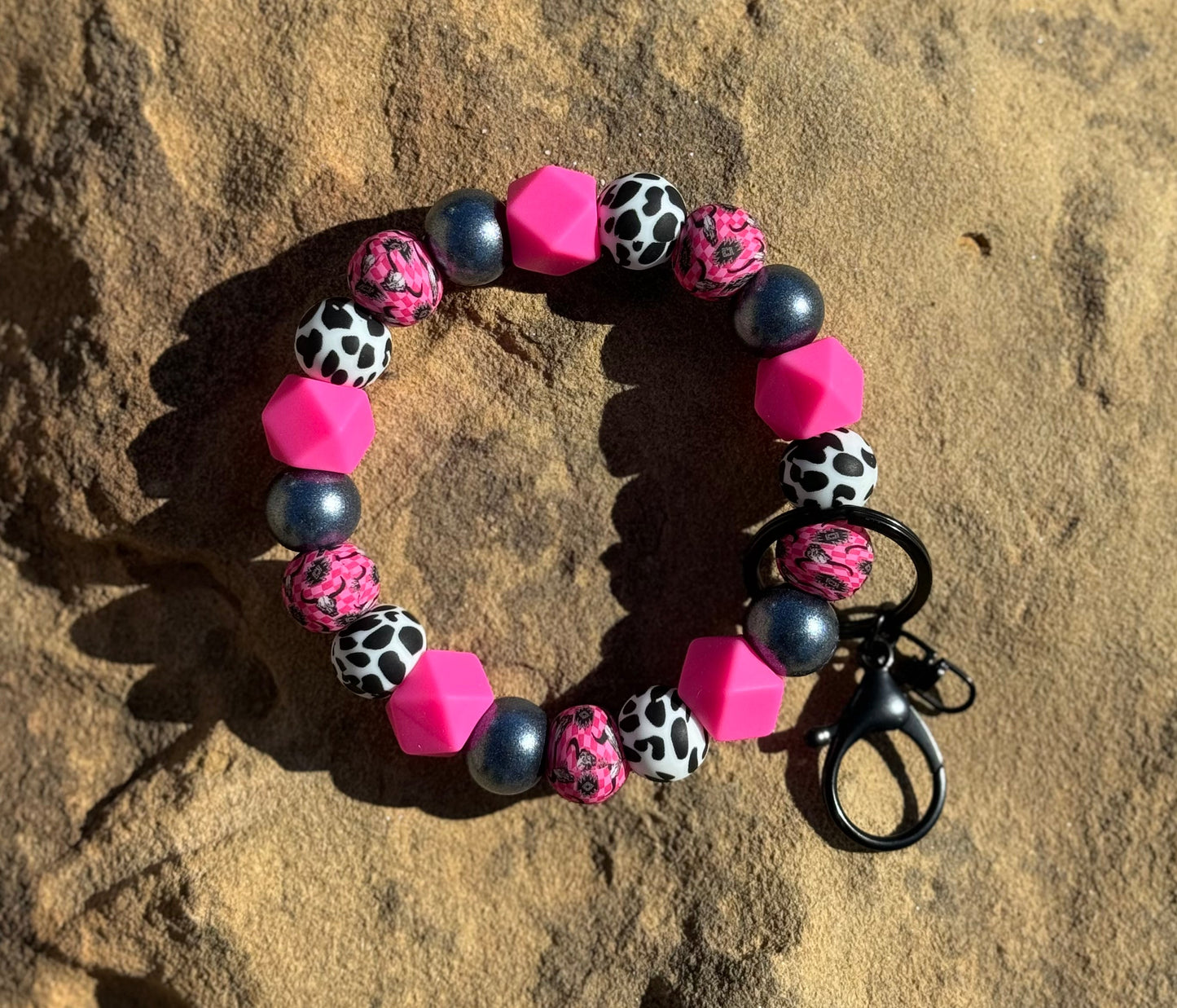 Pink longhorn cow wristlet